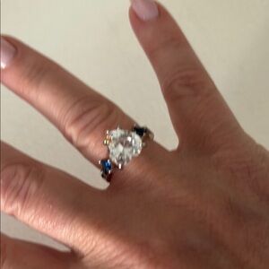 Elegant Silver and Blue Gemstone Ring size 7